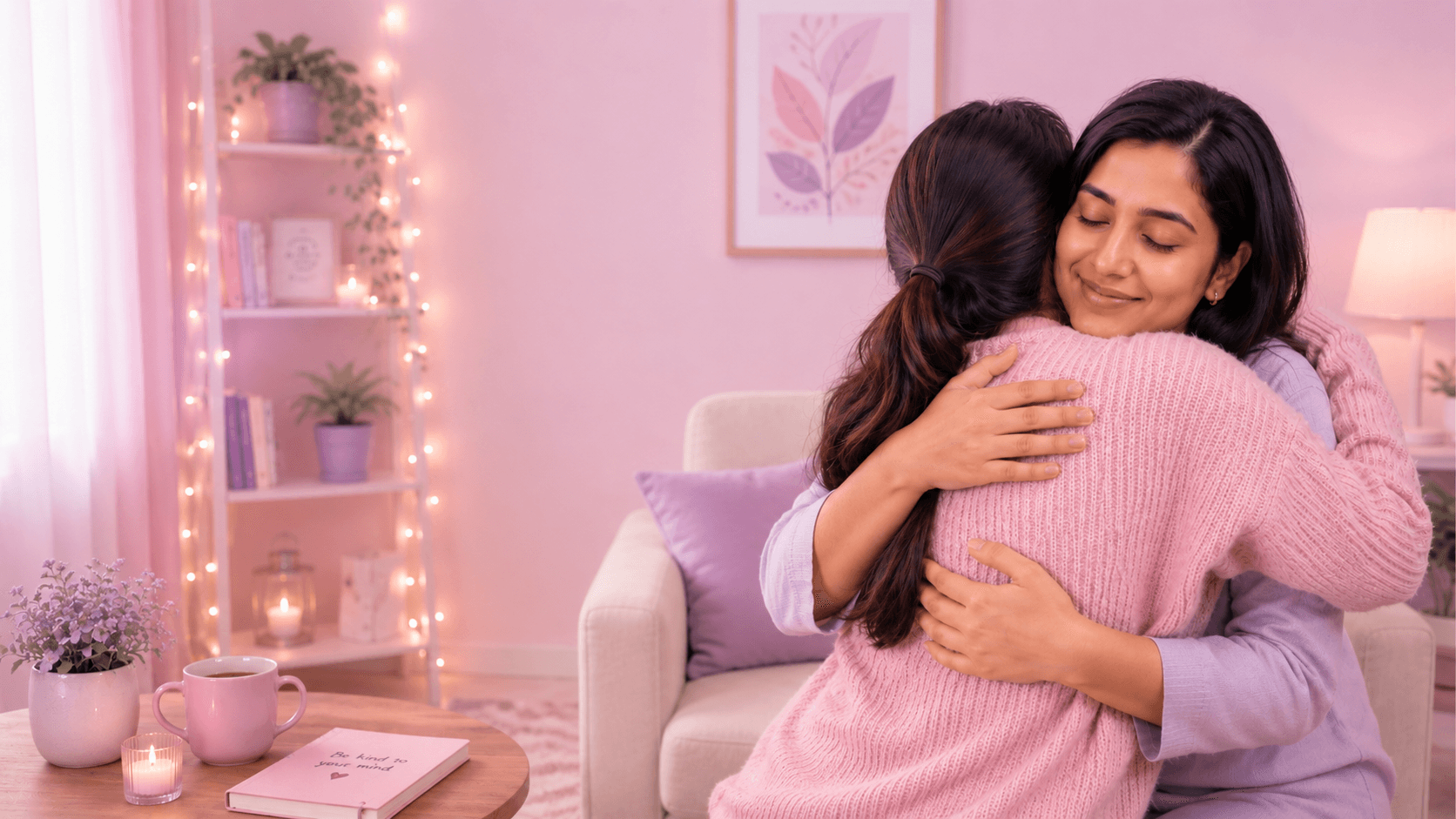 Supportive hugging women background
